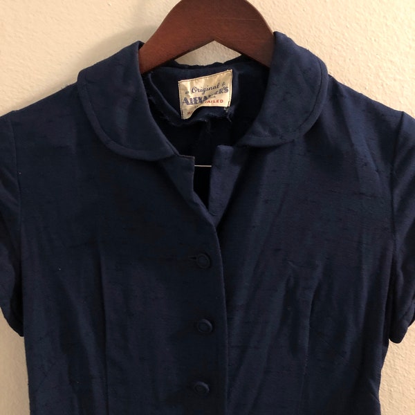 50’s  Navy Blue Button Front Day Dress with Peter Pan Collar by Alexander’s of California
