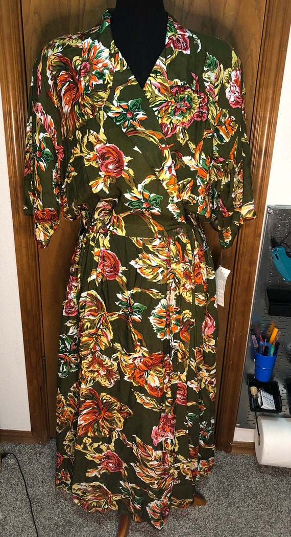 80’s Floral Print Wrap Front Rayon Dress by Togeth