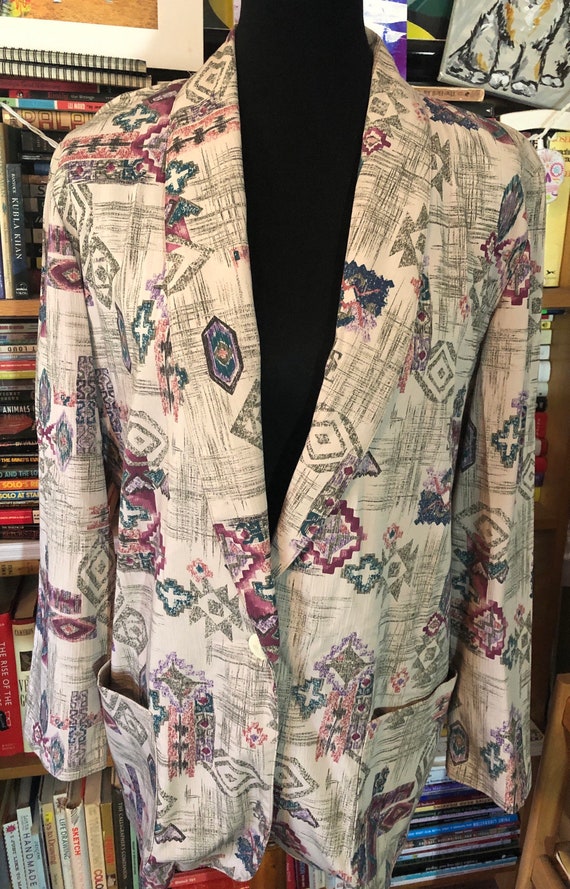 80’s Southwest Print One Button Rayon Blazer by Ma