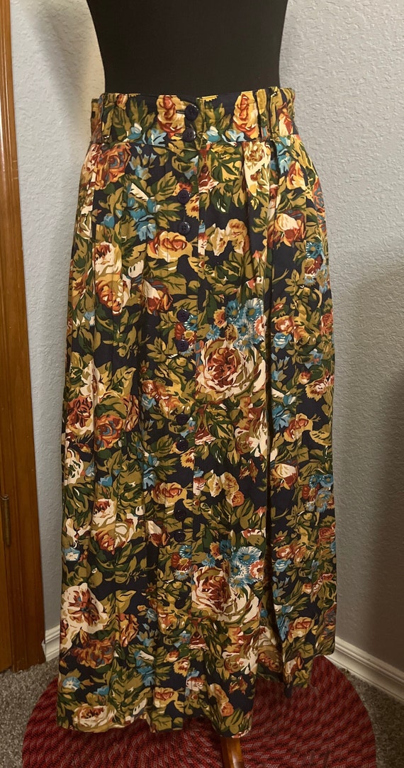 80’s/90’s Forenza Button Front Rayon Floral Skirt - image 1