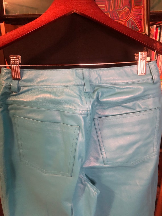 90’s Newport News Jeanology Turquoise Leather Pan… - image 3