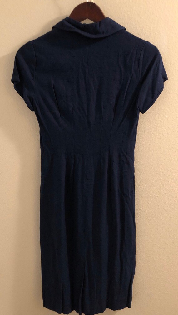 50’s  Navy Blue Button Front Day Dress with Peter… - image 5