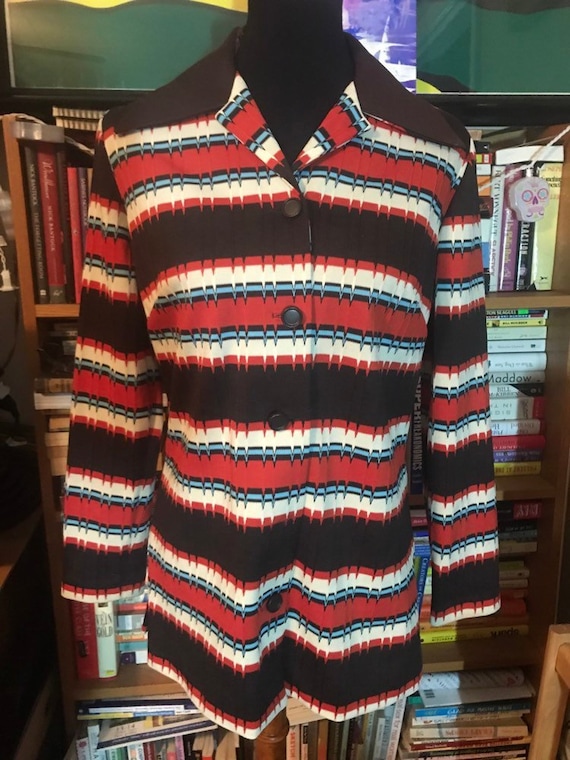 1970's Lillian Russell Striped Polyester Long Slee