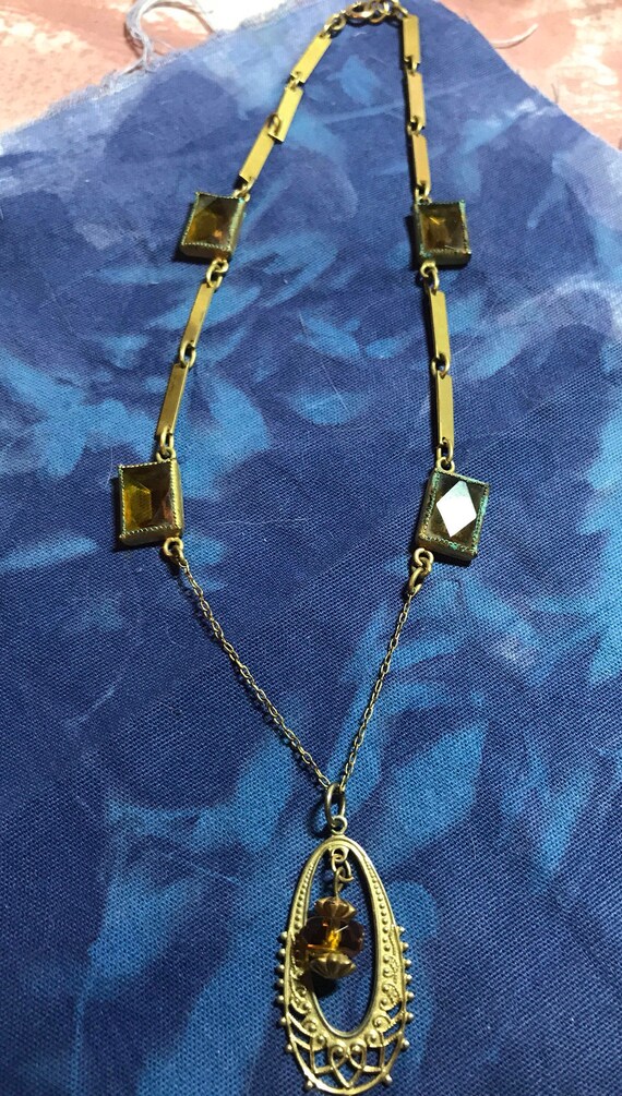 Vintage Gold Tone/Topaz Crystal Necklace