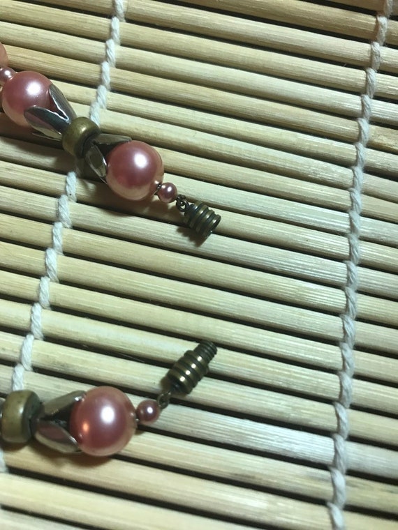 50's Faux Pearl and Metal Bead Necklace On Fine C… - image 6