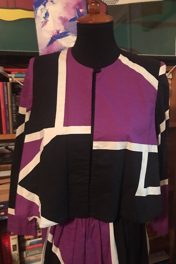 70's/80's Geometric Cropped Swing Jacket and Elas… - image 2