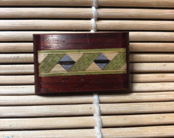 Lightweight Rectangular Inlaid Wood Brooch