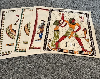 4 Midcentury Ancient Egyptian Screen Printed Placemats (set 1)