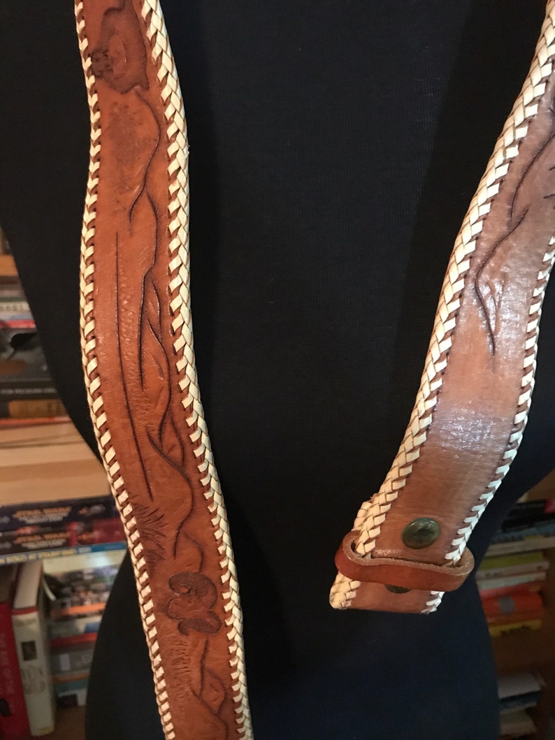 Handmade Tooled Leather Belt WITHOUT Buckle has Initials Etsy