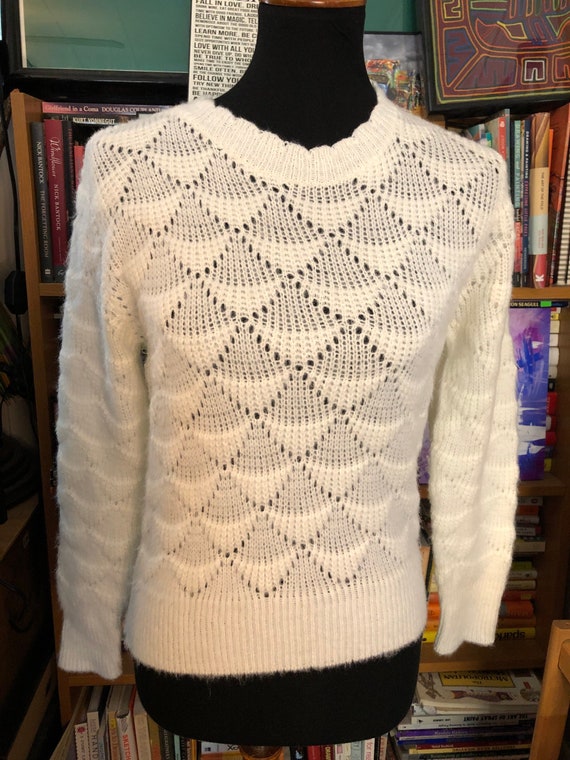 70’s Ivory Acrylic Pointelle Sweater by Kate Colli
