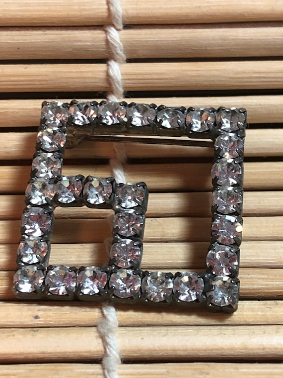 Unsigned Square Rhinestone Pin - image 1