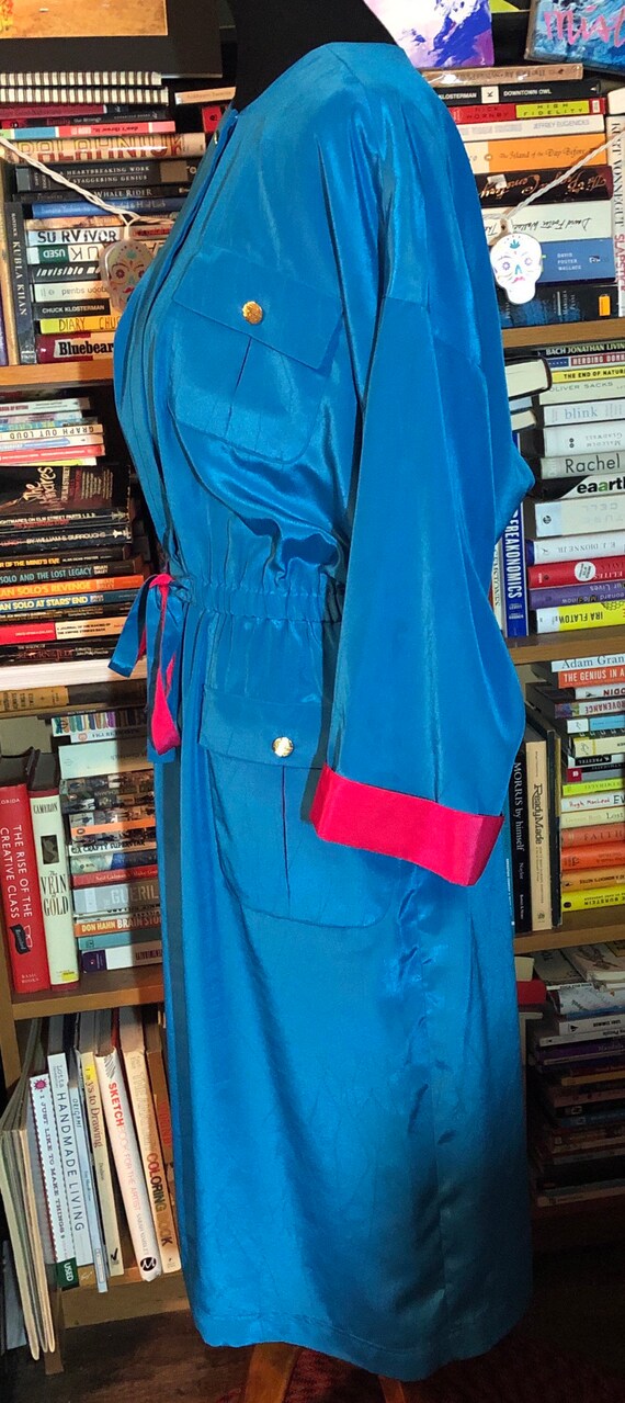 80’s Leslie Fay Collections Blue and Hot Pink Dra… - image 2