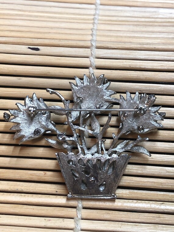 50’s Unsigned Silvertone Dimensional Flower Pot B… - image 2