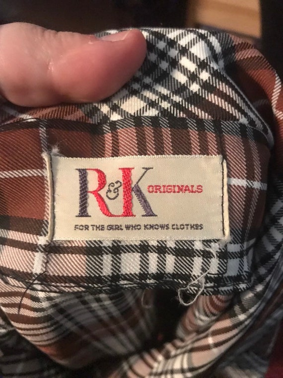 70's R & K Knits Polyester Plaid Button Front Dre… - image 7