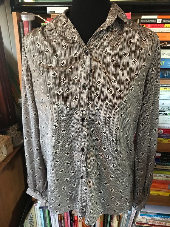 1970's Geometric Print Polyester Blouse by Amanda