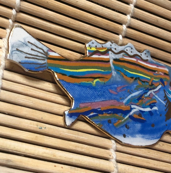 80’s Hand Painted Ceramic Fish Brooch - image 3