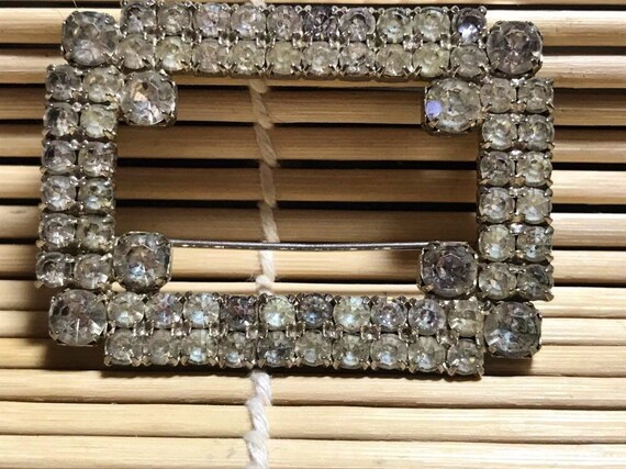 Unsigned Rectangular Rhinestone Brooch - image 2