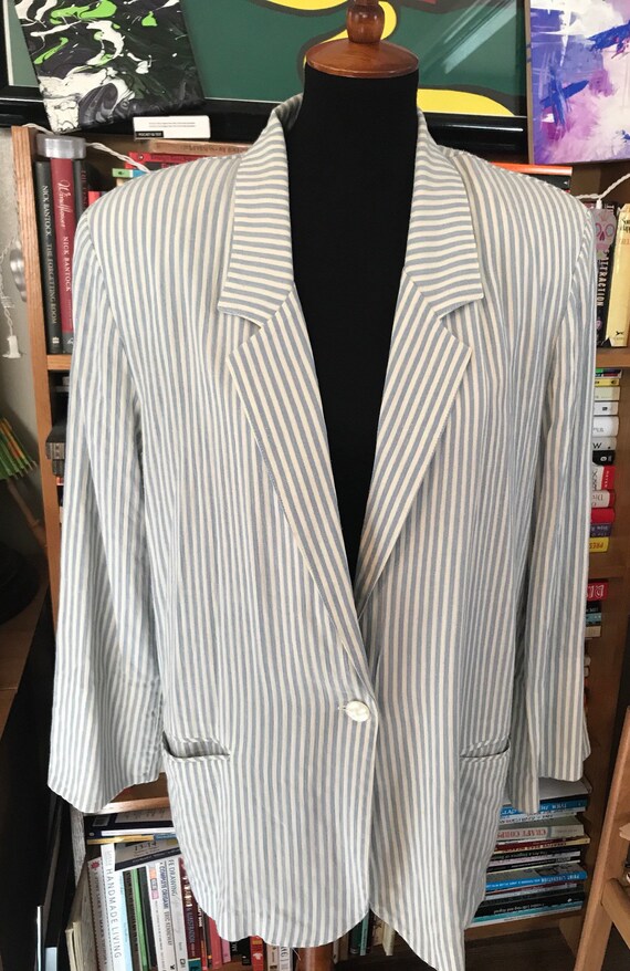 Striped One Button Blazer by Toni Garment for C.C… - image 1