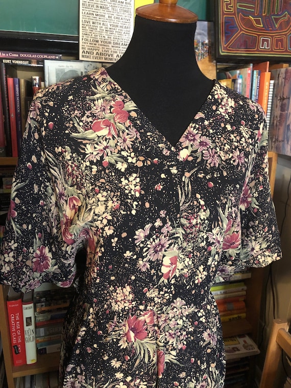 60’s/70’s Rayon Floral Button Back Dress by JT Dre