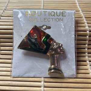 80’s Egyptian Queen Gold Tone and Enamel Brooch New In Package