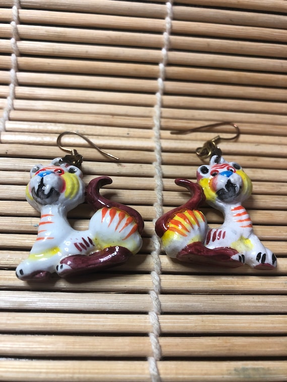 70’s/80’s Ceramic Figural Tiger Earrings
