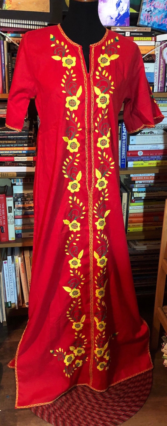 Handmade Thai Embroidered Cotton Caftan Dress