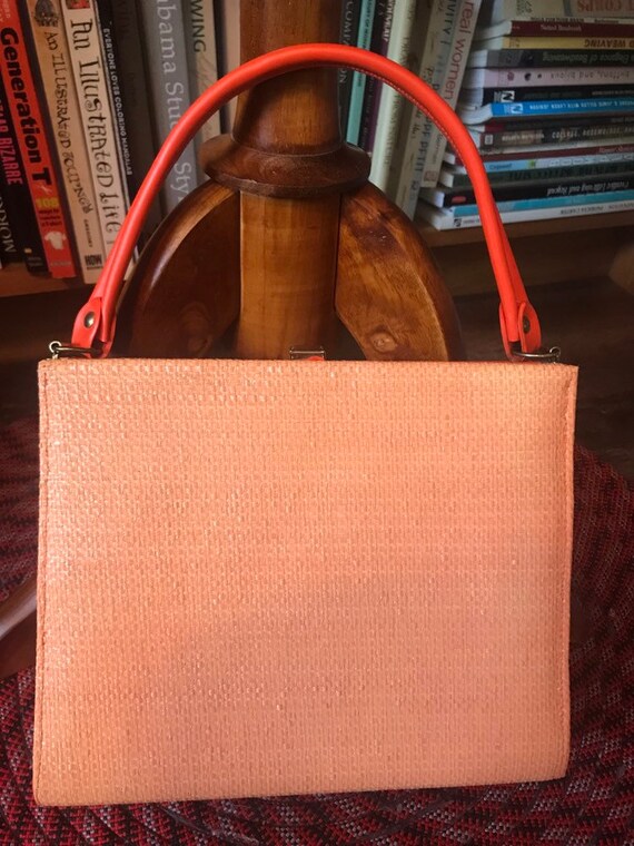 60's/70's Mod Orange Raffia and Vinyl Top Handle P