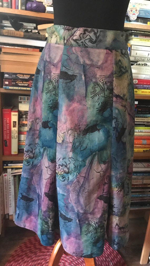 1980's Polyester Cave Art Print Skirt by City Girl