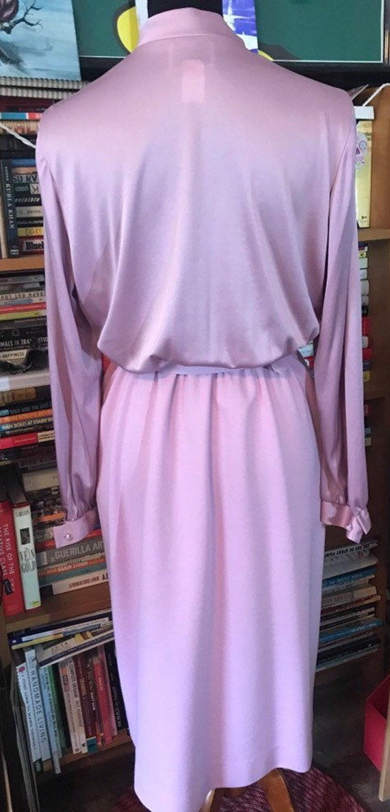 70's Lavender Polyester/Wool Blend Tie-Neck Dress… - image 3