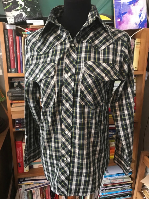 70's Levis Panatela Pearl Snap Plaid Woven Shirt