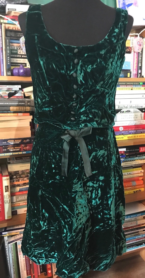 60's Handmade Green Crushed Velvet Party Dress