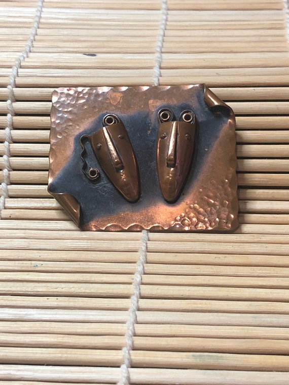 Mid Century Rebajes Copper Mask Brooch