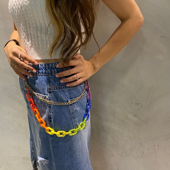 Iridescent Rainbow Chunky Chain Waist Belt Acrylic & Metal  display picture 1