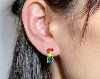 14K Gold Plated Pride Rainbow Zircon Earring LGBTQ+ - 10mm Huggie Hoop