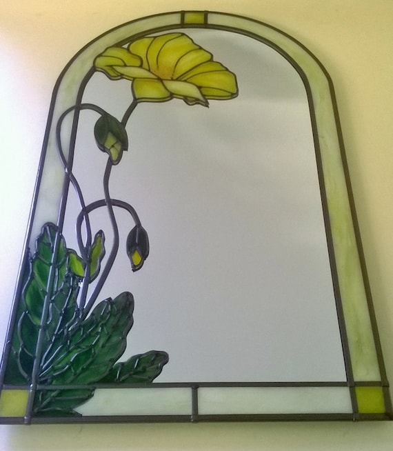 A Bespoke Art Nouveau Tiffany Inspired Yellow Poppy 20x40cm