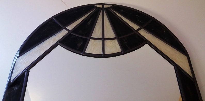 Art Deco 1920s style Sunburst in Black & Pearlescent. A bespoke, hand painted and leaded 30x50cm Mirror. By Douglas Payne. image 2