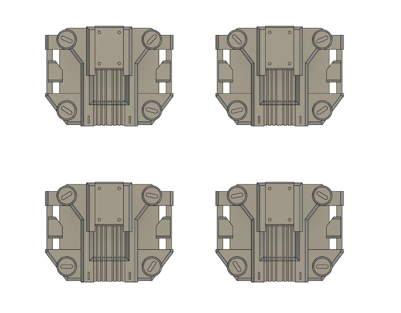 Puede incluir: Cuatro piezas met&aacute;licas grises de forma rectangular con una serie de peque&ntilde;os agujeros y protuberancias. Las piezas tienen una superficie texturizada y un borde ligeramente elevado.
