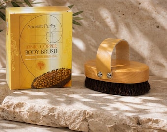 Ionic Copper - Body Brush | Dry Skin Brushing Ritual | Horsehair & Ash Wood | Lymphatic Support Skin Renewal | 1 Unit