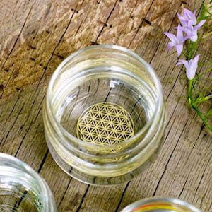 Sacred Geometry Drinking Glass (250ml) Gold Flower Of Life - Structure / Energise Water / Juices (Golden Ratio)