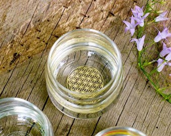 Sacred Geometry Drinking Glass (250ml) Gold Flower Of Life - Structure / Energise Water / Juices (Golden Ratio)