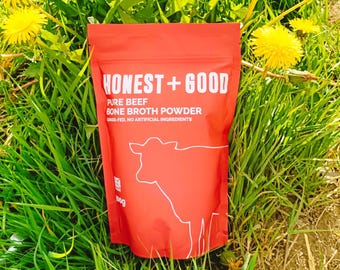 Organic Bone Broth Beef Powder - 300g (10.58 oz.) Pasture Raised Cattle | UK Farm Produced | No Artificial Ingredients