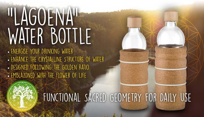 100% Eco Glass Water Bottle With Flower Of Life Structure / Energise Water Swiss Made image 6