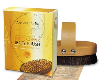 Ionic Copper - Body Brush | Dry Skin Brushing Ritual | Horsehair & Ash Wood | Lymphatic Support Skin Renewal | 1 Unit