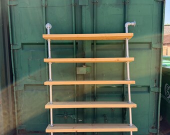 Industrial Style Bookcase/Shelf Unit | Solid Wood & Steel Tube