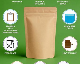Kraft Pouch | Brown Paper - Zip Lock Stand Up Pouches | Food Grade