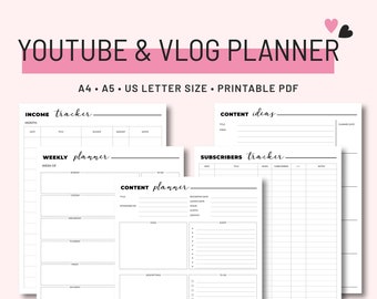 Youtube Vlog Planner, Weekly Content Organizer (Digital Download)