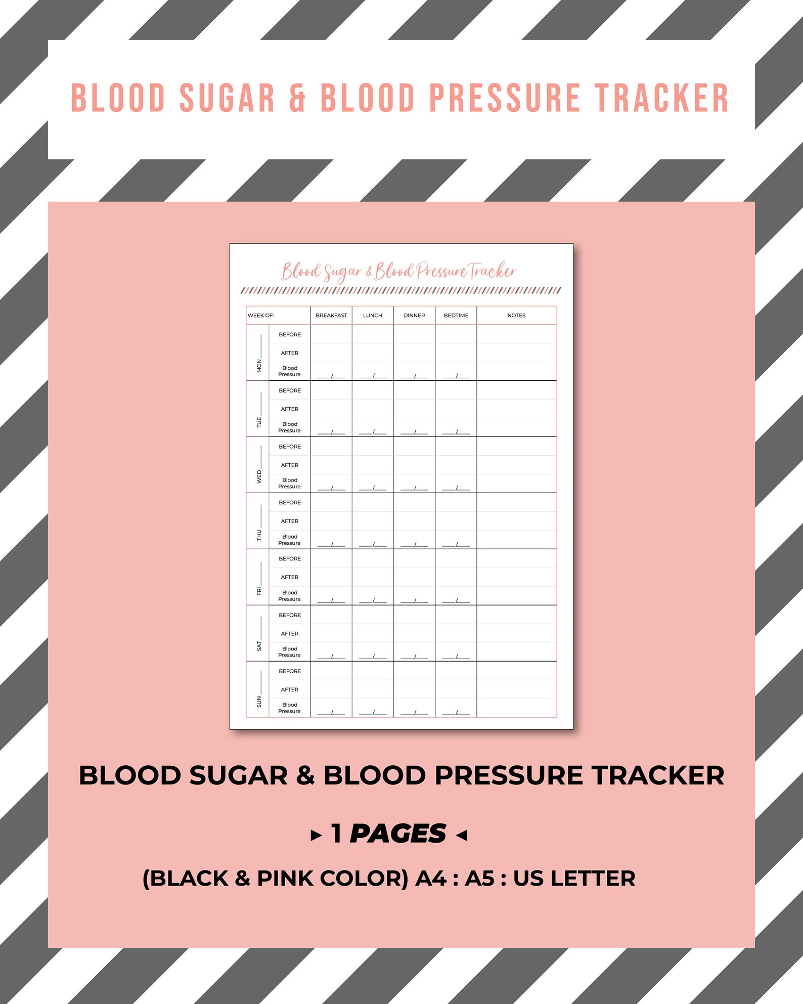 Blood Sugar and Blood Pressure Tracker Printable Weekly and Etsy