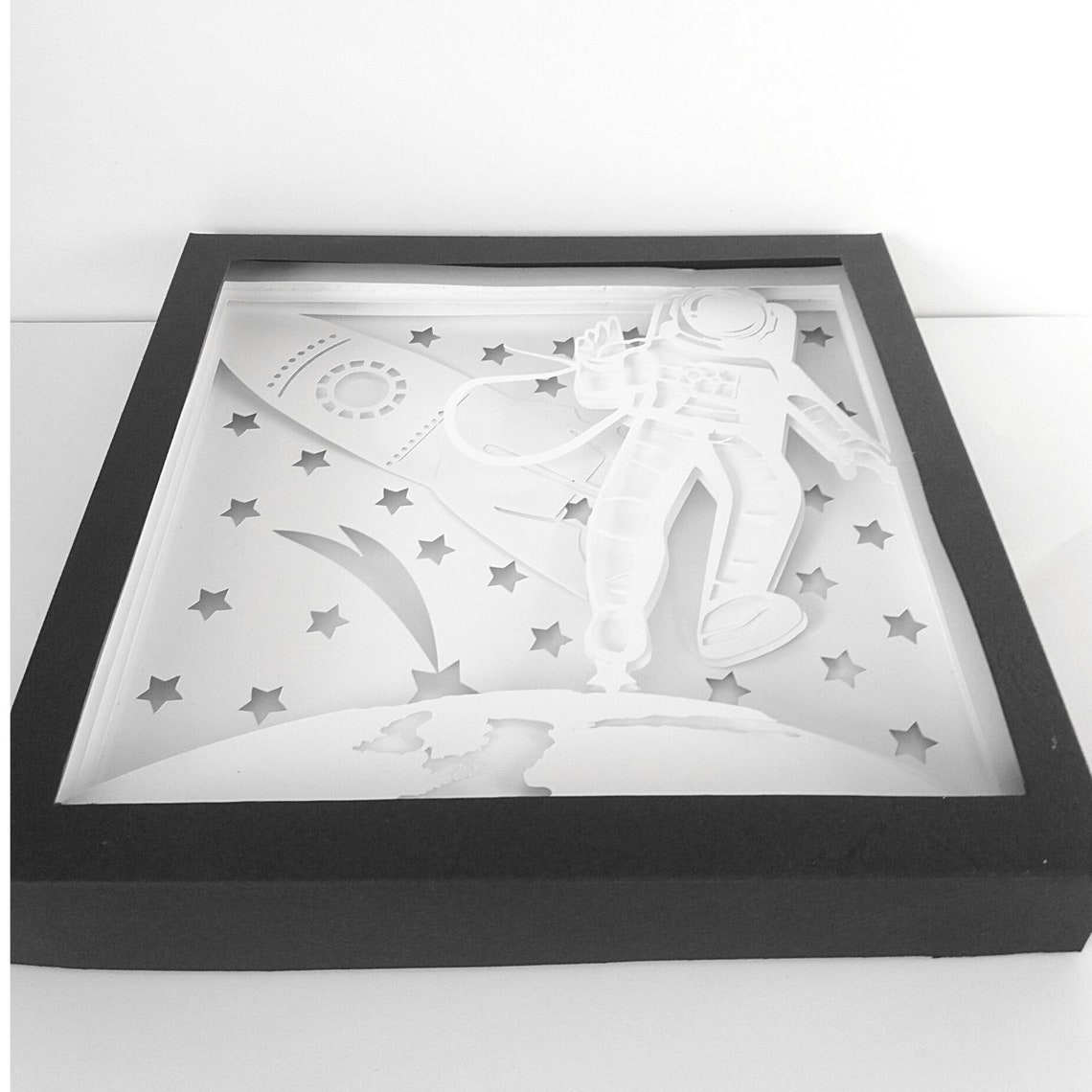 Сosmonaut shadow box svg. Paper light box template. 3D Paper Etsy