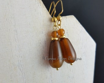 Brown Agate Teardrop Earrings