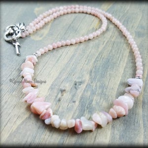 Genuine Pink Opal Crescent Necklace (October Birthstone)